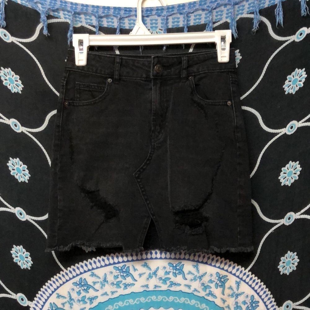 Black Denim Mini Skirt